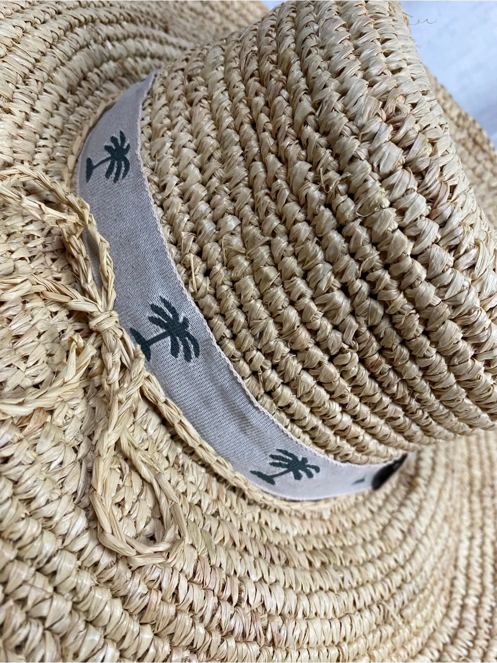 Vintage Panama Jack Straw Hat Wide Brim Palm Tree Ribbon Sun Boater Beach OSFA
